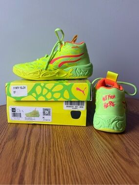 Puma x Lamelo Kids Neon Yellow & Green High-Top Basketball Shoes